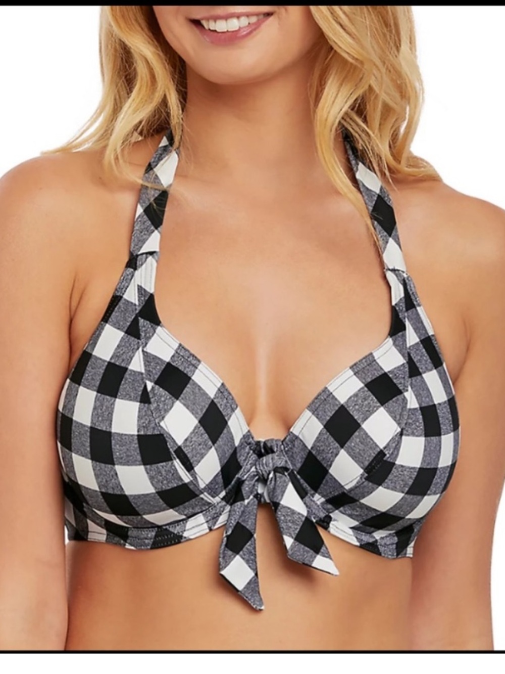 Freya Women's Totally Check Underwire Halter Bikini Top Gingham Swim NEW 38I